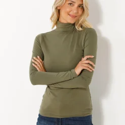 T-Shirt En Topje|Trui En Vest<Blancheporte Effen coltrui in stretchstof olijfgroen