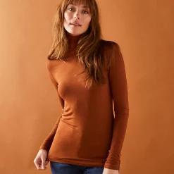 T-Shirt En Topje|Trui En Vest<Blancheporte Effen coltrui in stretchstof karamel