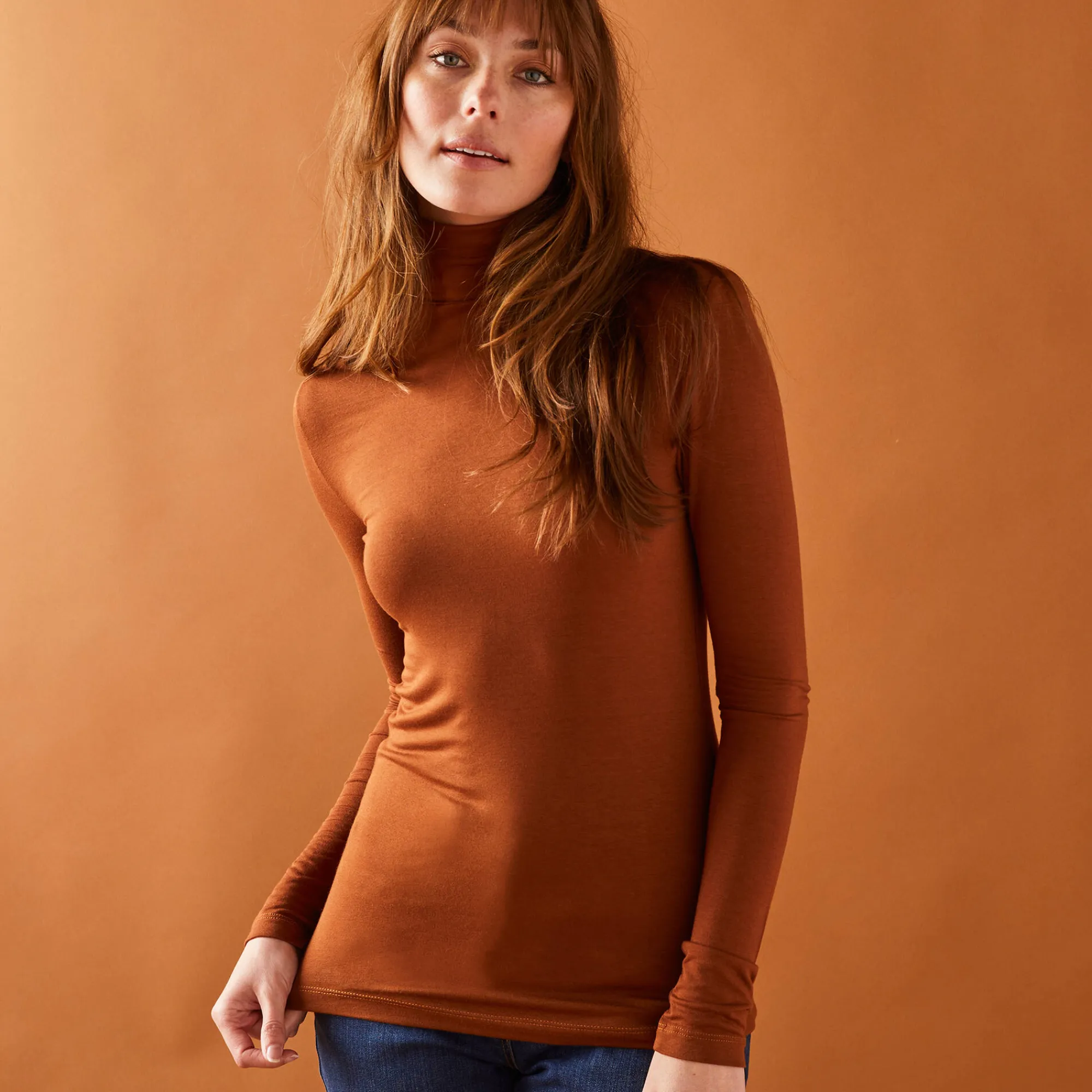 T-Shirt En Topje|Trui En Vest<Blancheporte Effen coltrui in stretchstof karamel