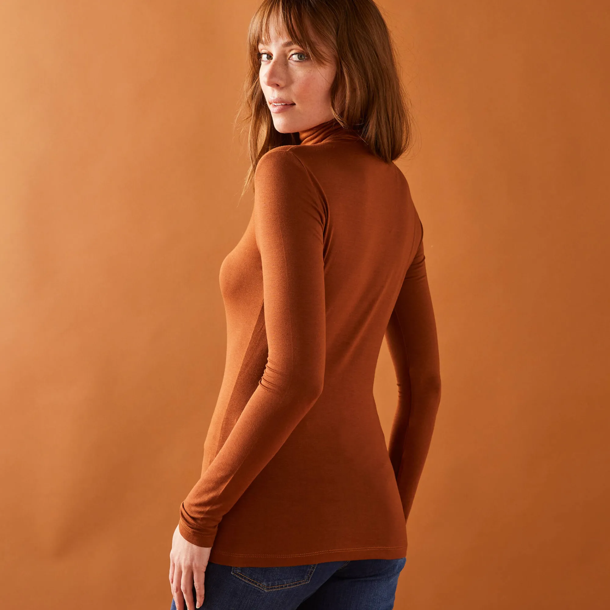 T-Shirt En Topje|Trui En Vest<Blancheporte Effen coltrui in stretchstof karamel