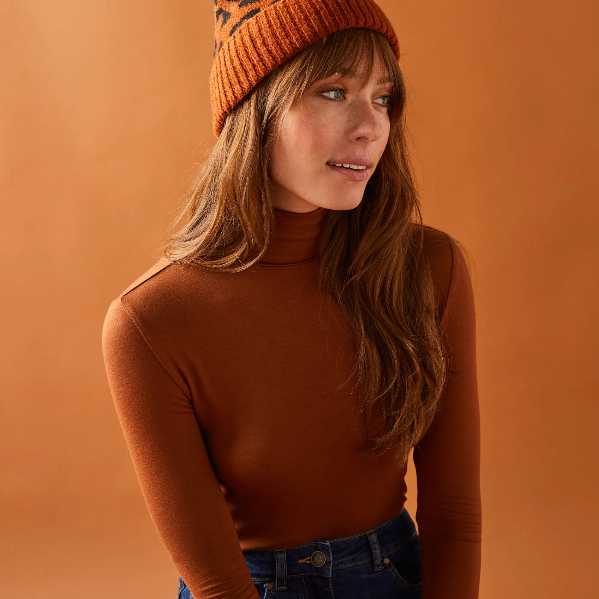 T-Shirt En Topje|Trui En Vest<Blancheporte Effen coltrui in stretchstof karamel