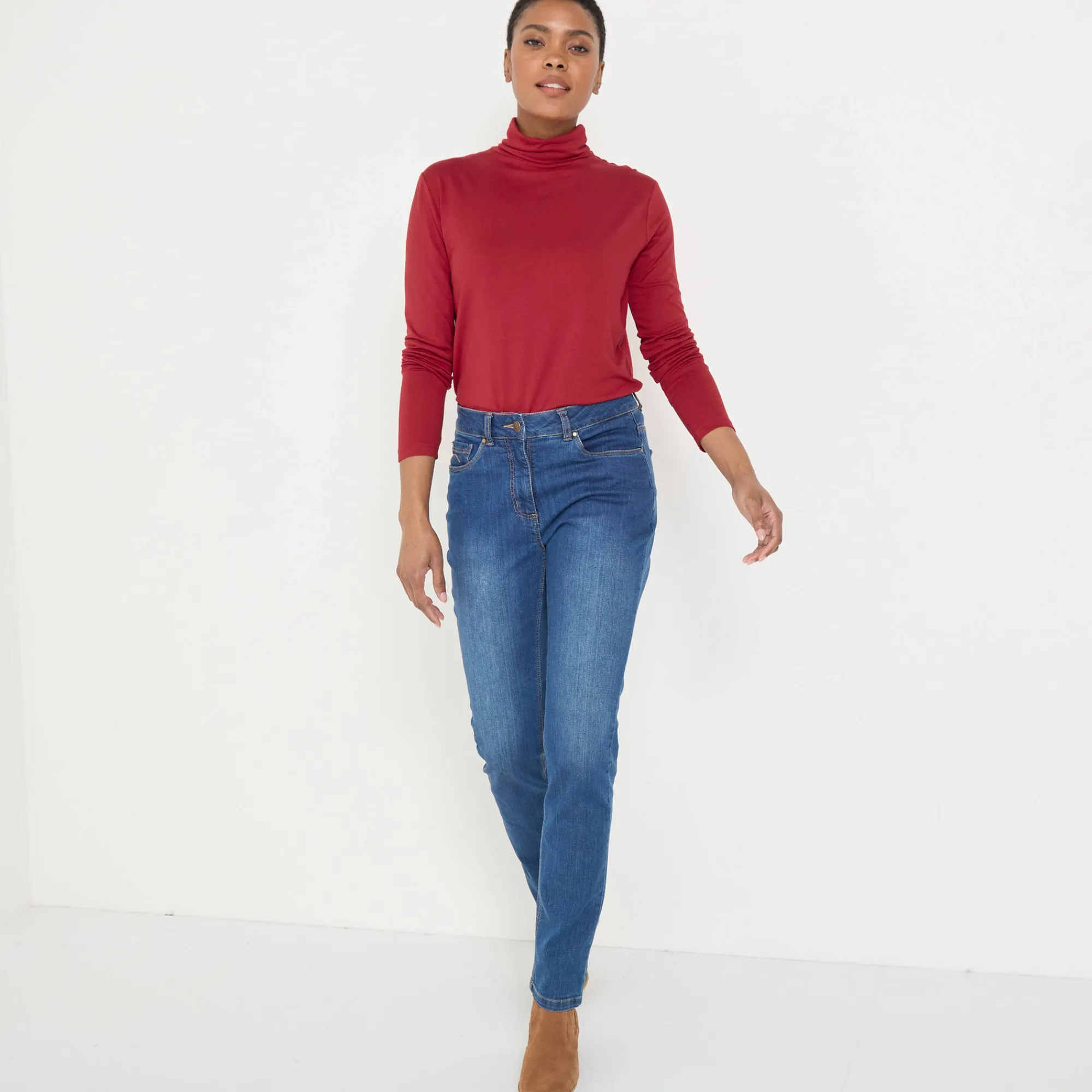 T-Shirt En Topje|Trui En Vest<Blancheporte Effen coltrui in stretchstof donkerrood