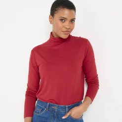 T-Shirt En Topje|Trui En Vest<Blancheporte Effen coltrui in stretchstof donkerrood