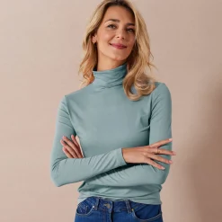 T-Shirt En Topje|Trui En Vest<Blancheporte Effen coltrui in stretchstof watergroen