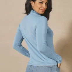 T-Shirt En Topje|Trui En Vest<Blancheporte Effen coltrui in stretchstof gletsjerblauw