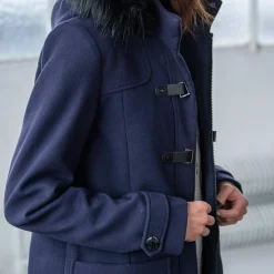 Jas En Mantel<Blancheporte Effen duffelcoat met kap in nepbont marine