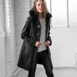 Jas En Mantel<Blancheporte Effen duffelcoat met kap in nepbont zwart