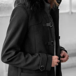 Jas En Mantel<Blancheporte Effen duffelcoat met kap in nepbont zwart
