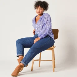 Feestoutfits Dames|Bloes En Tuniek<Blancheporte Effen hemd in voile, zilverkleurig opdruk iris