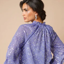 Feestoutfits Dames|Bloes En Tuniek<Blancheporte Effen hemd in voile, zilverkleurig opdruk iris