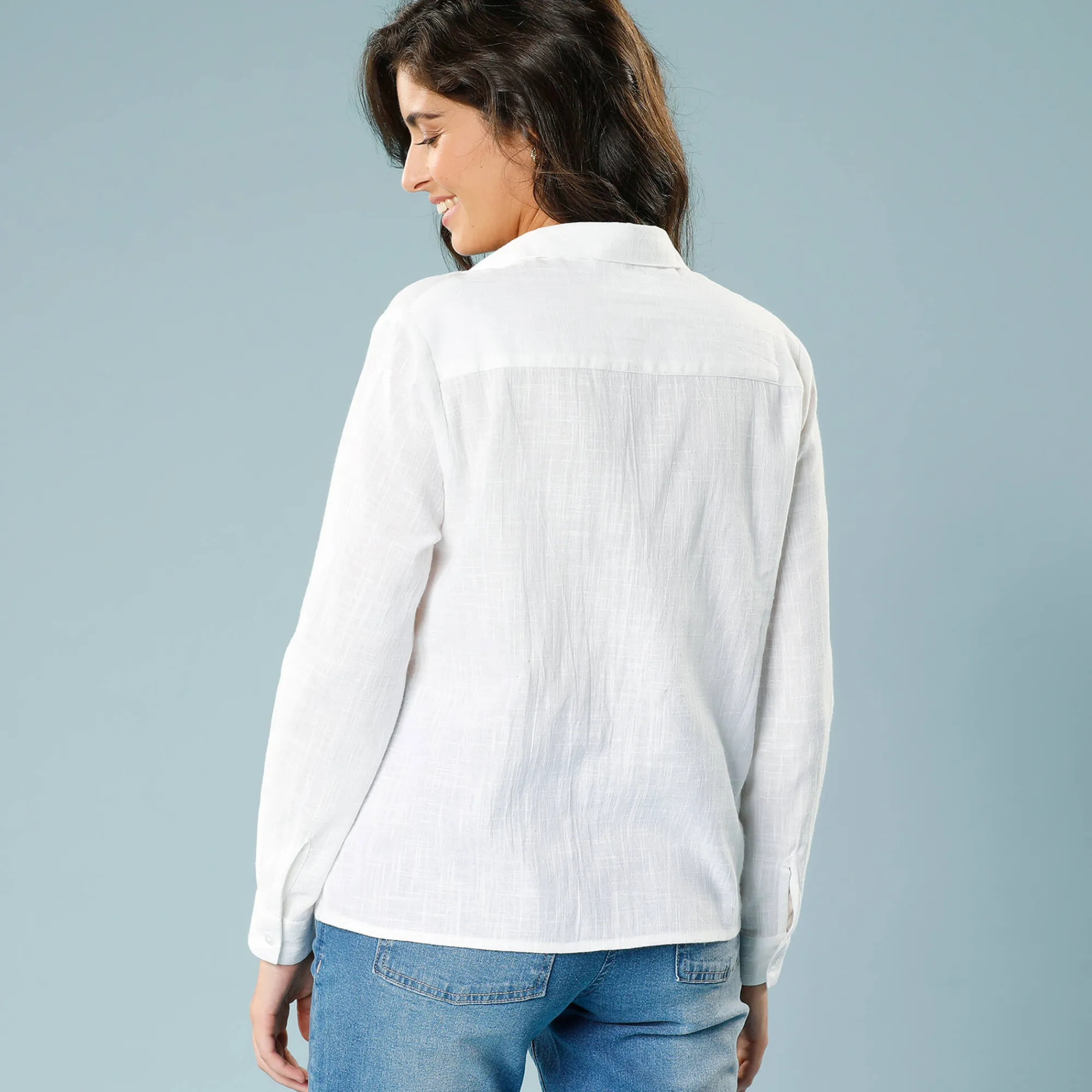 Bloes En Tuniek<Blancheporte Effen hemd met linneneffect, speciaal voor kleine lengtes wit
