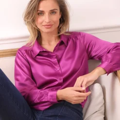 Feestoutfits Dames|Bloes En Tuniek<Blancheporte Effen hemd met ruim volume, satijn violine