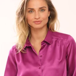 Feestoutfits Dames|Bloes En Tuniek<Blancheporte Effen hemd met ruim volume, satijn violine