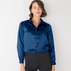 Feestoutfits Dames|Bloes En Tuniek<Blancheporte Effen hemd met ruim volume, satijn nachtblauw