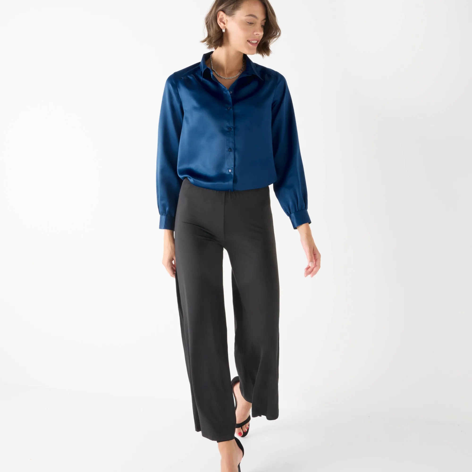 Feestoutfits Dames|Bloes En Tuniek<Blancheporte Effen hemd met ruim volume, satijn nachtblauw
