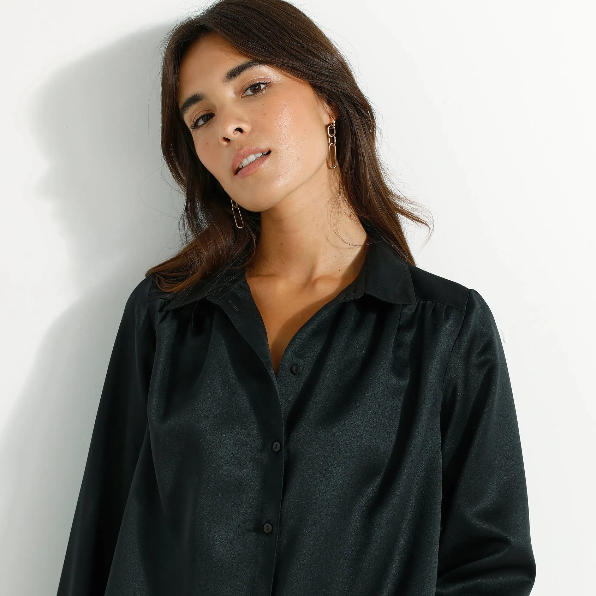 Feestoutfits Dames|Bloes En Tuniek<Blancheporte Effen hemd met ruim volume, satijn zwart