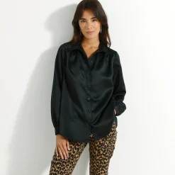Feestoutfits Dames|Bloes En Tuniek<Blancheporte Effen hemd met ruim volume, satijn zwart