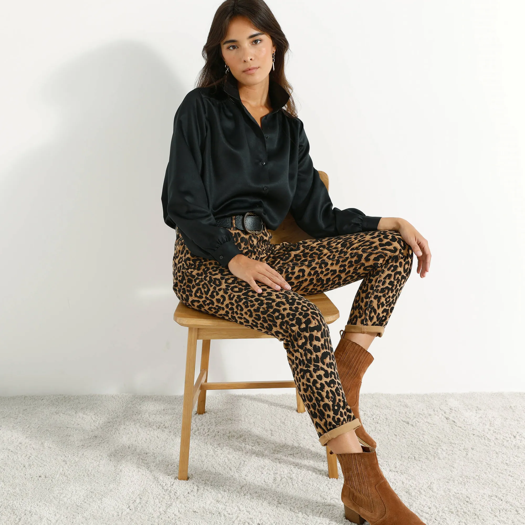 Feestoutfits Dames|Bloes En Tuniek<Blancheporte Effen hemd met ruim volume, satijn zwart