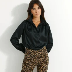 Feestoutfits Dames|Bloes En Tuniek<Blancheporte Effen hemd met ruim volume, satijn zwart