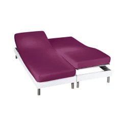 Hoeslaken<Colombine Effen hoeslaken in flanel voor gelede bedbodem, hoeken van 26 cm pruim