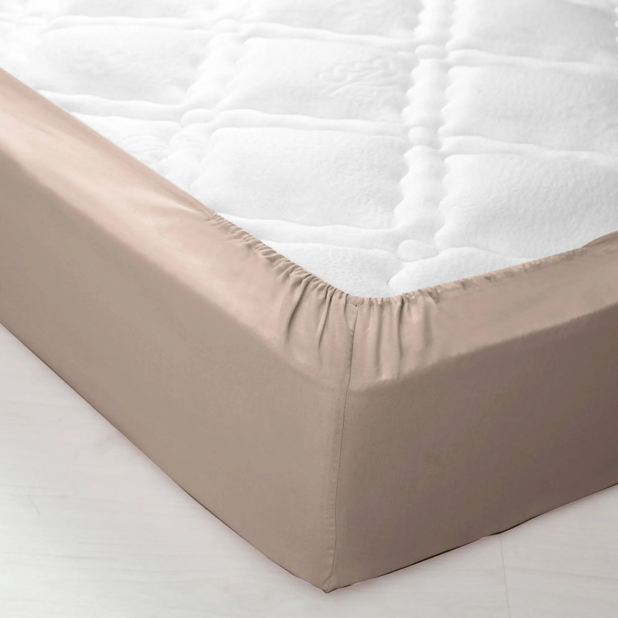 Hoeslaken<Colombine Effen hoeslaken in katoen, hoekdiepte 32 cm grijsbeige