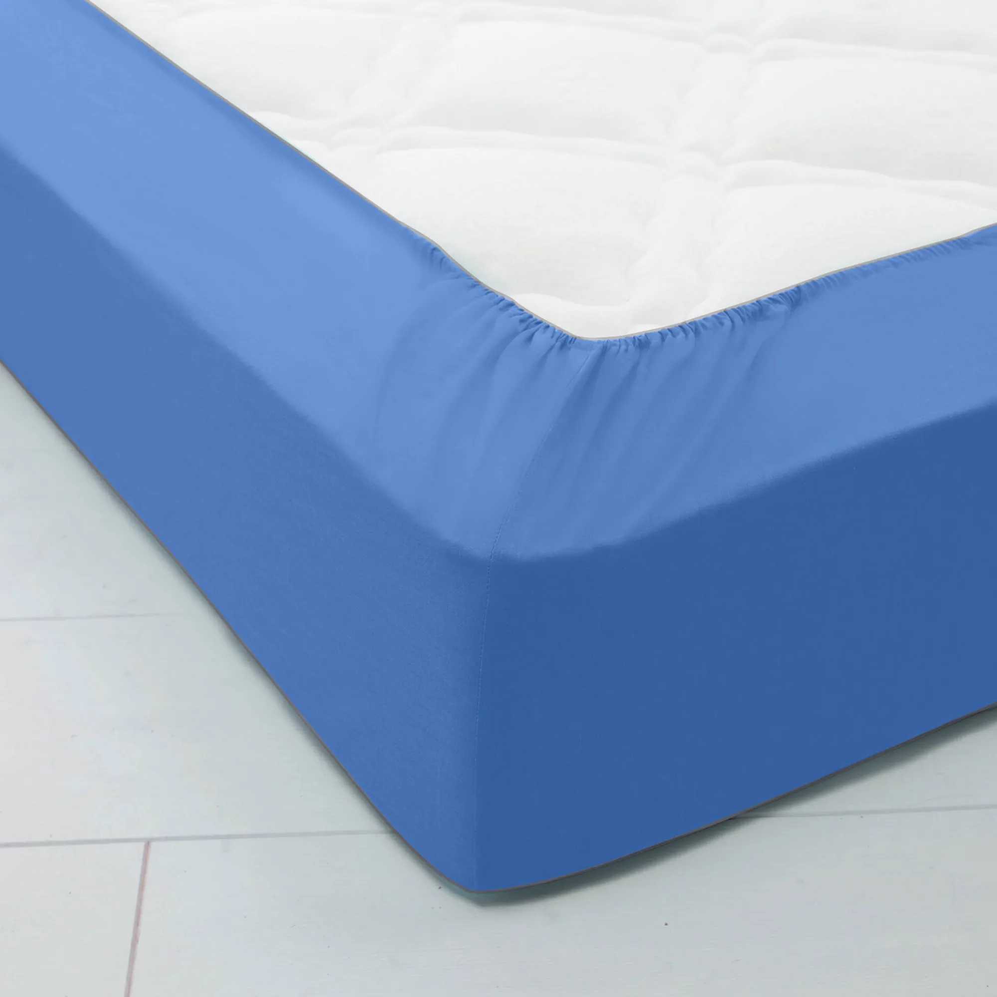 Hoeslaken<Colombine Effen hoeslaken in katoen, diepe hoeken van 40 cm oceaanblauw