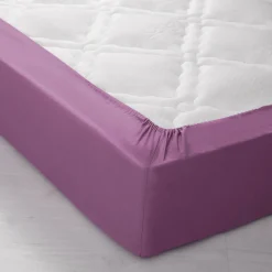 Hoeslaken<Colombine Effen hoeslaken in katoen, hoekdiepte 32 cm vijgenkleur