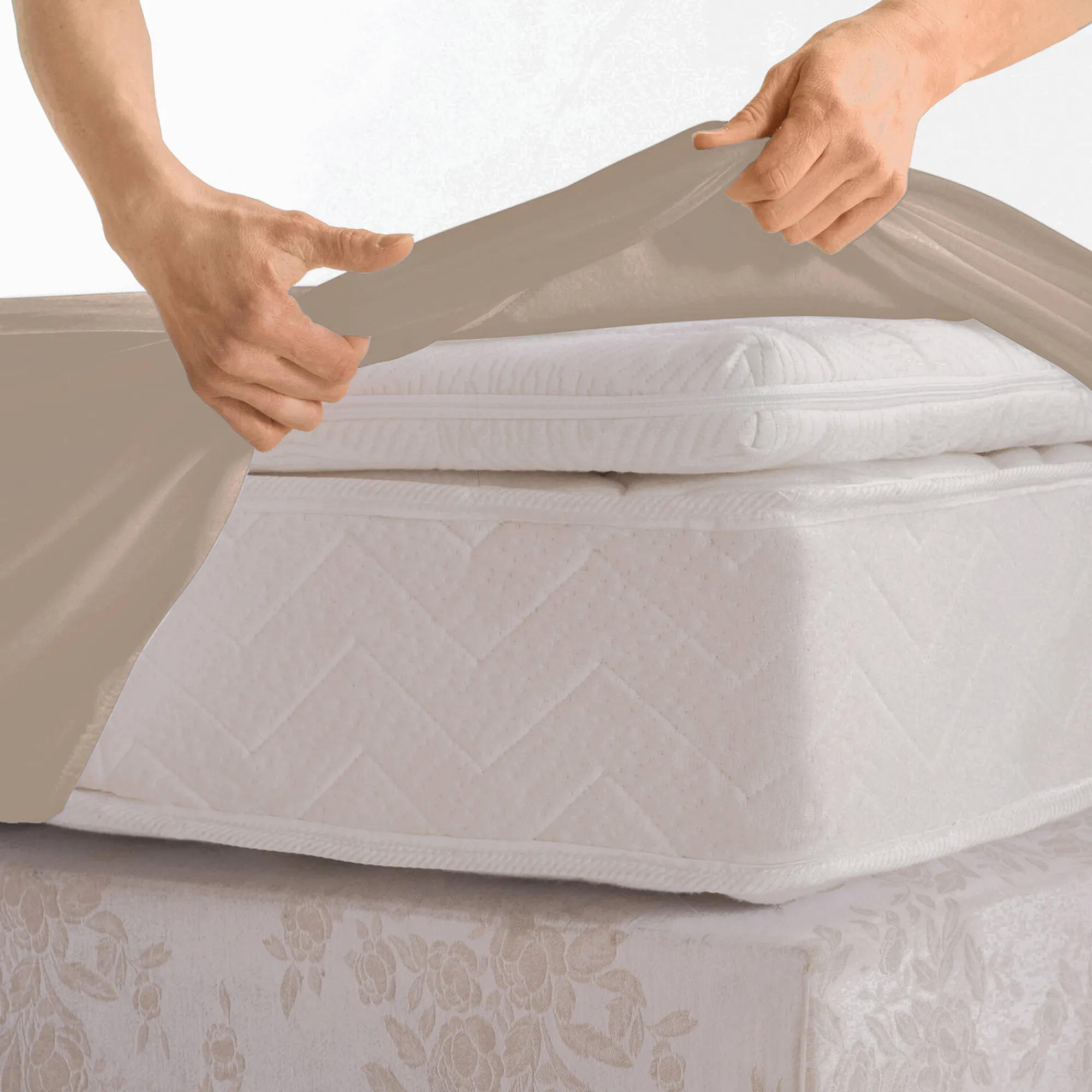 Hoeslaken<Blancheporte Effen hoeslaken in katoenbatist, hoeken van 40 cm grijsbeige