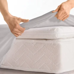 Hoeslaken<Colombine Effen hoeslaken in polyester-katoen voor gelede bedbodems, hoeken van 26 cm parelgrijs