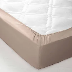 Hoeslaken<Colombine Effen hoeslaken in polyester-katoen, hoekdiepte 32 cm grijsbeige