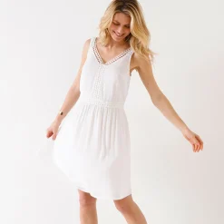 Jurk<Blancheporte Effen jurk in crepon en macramé wit