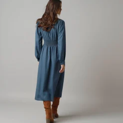 Jurk<Lora Zellini Effen jurk met lange mouwen, strookdetails blauwgrijs