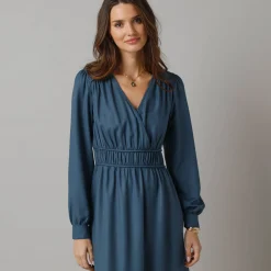 Jurk<Lora Zellini Effen jurk met lange mouwen, strookdetails blauwgrijs