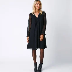 Feestoutfits Dames|Jurk<Blancheporte Effen jurk met plooitjes zwart
