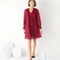 Feestoutfits Dames|Jurk<Blancheporte Effen jurk met plooitjes bordeaux