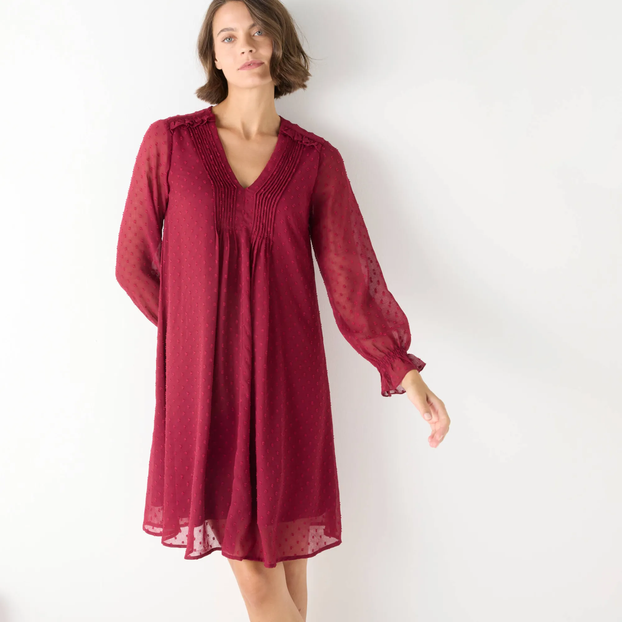 Feestoutfits Dames|Jurk<Blancheporte Effen jurk met plooitjes bordeaux