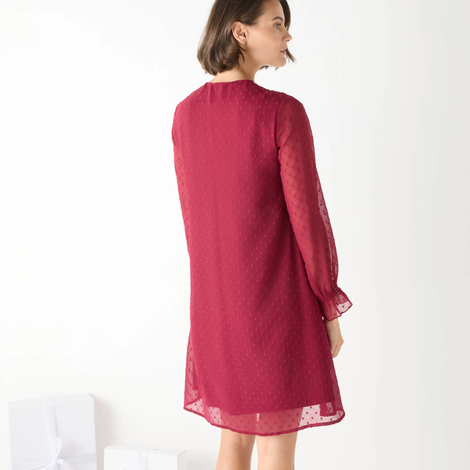 Feestoutfits Dames|Jurk<Blancheporte Effen jurk met plooitjes bordeaux