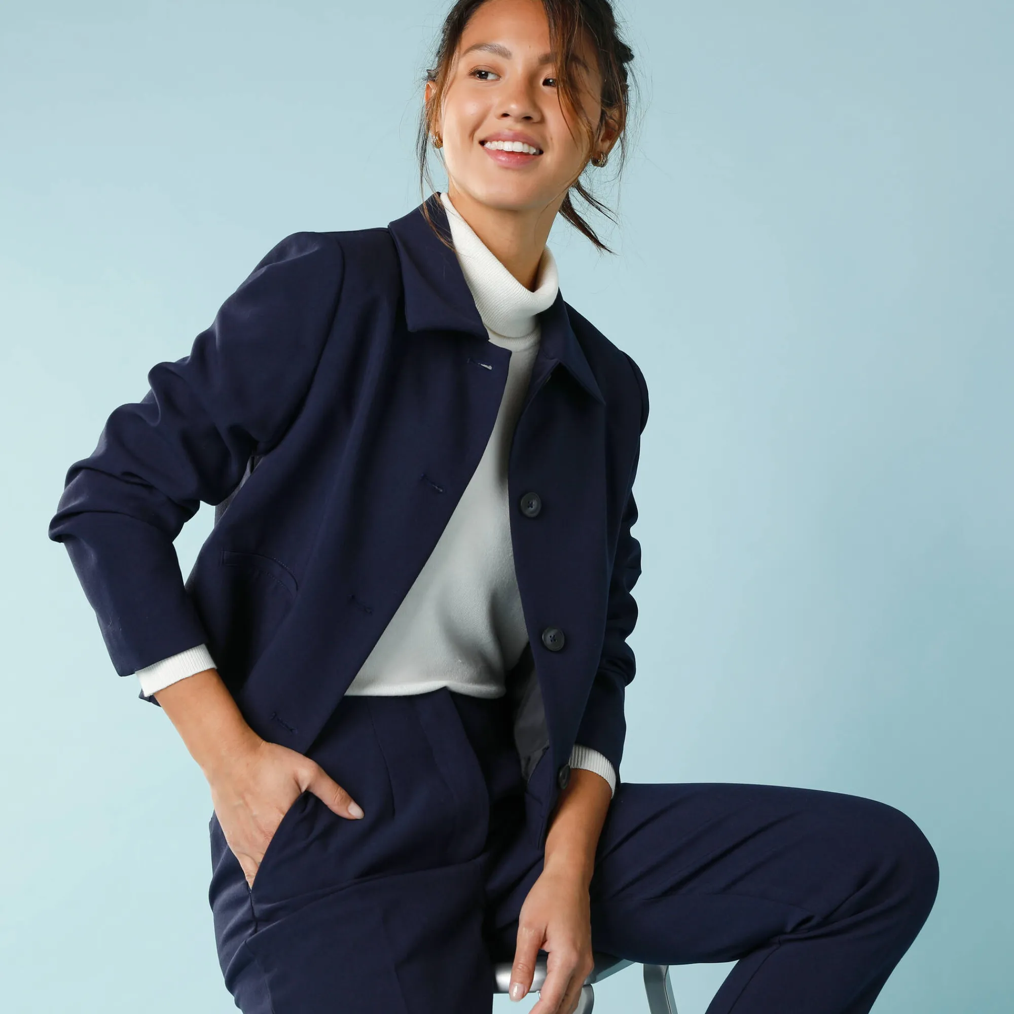 Jas En Mantel<Blancheporte Effen korte blazer, kleine lengtes marine