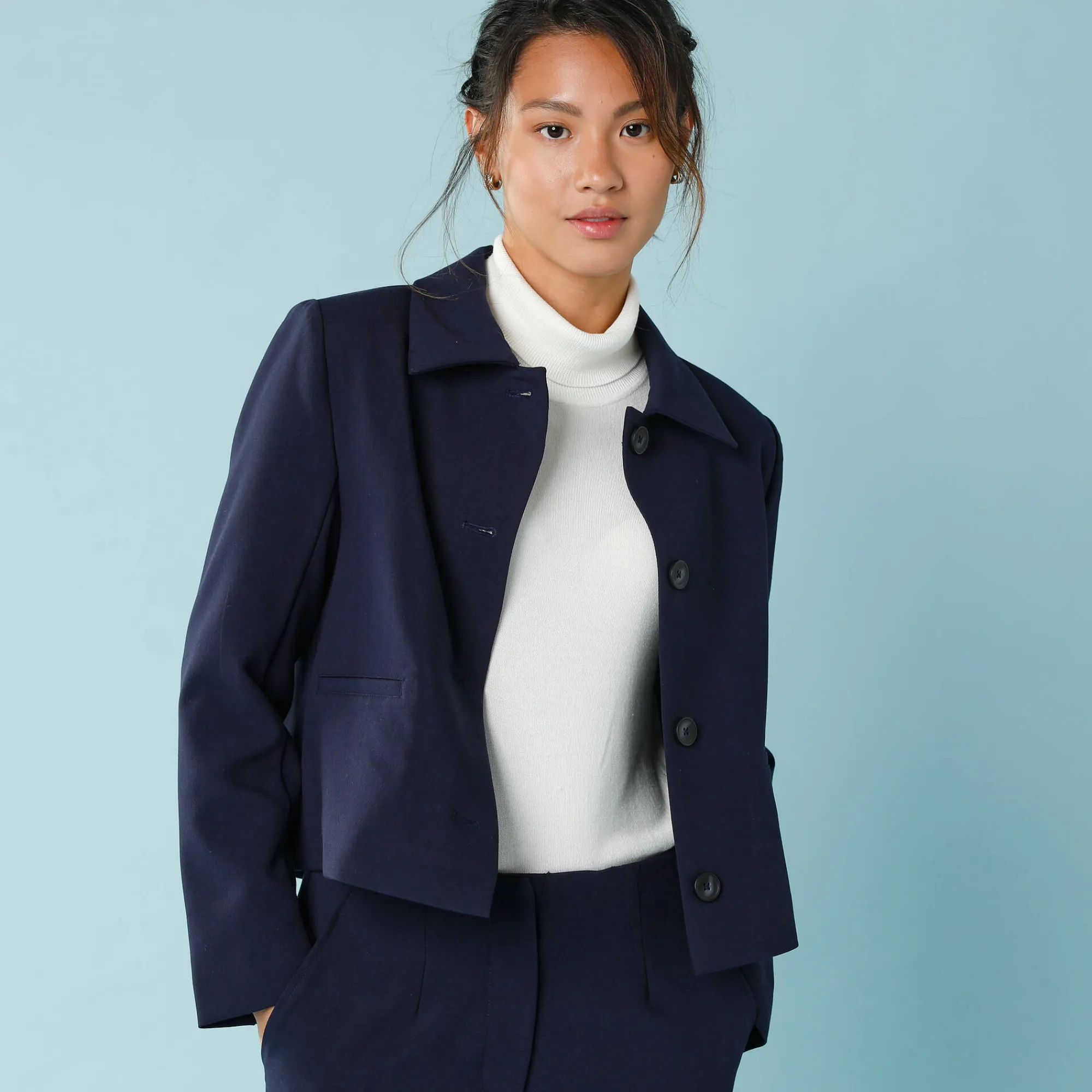 Jas En Mantel<Blancheporte Effen korte blazer, kleine lengtes marine