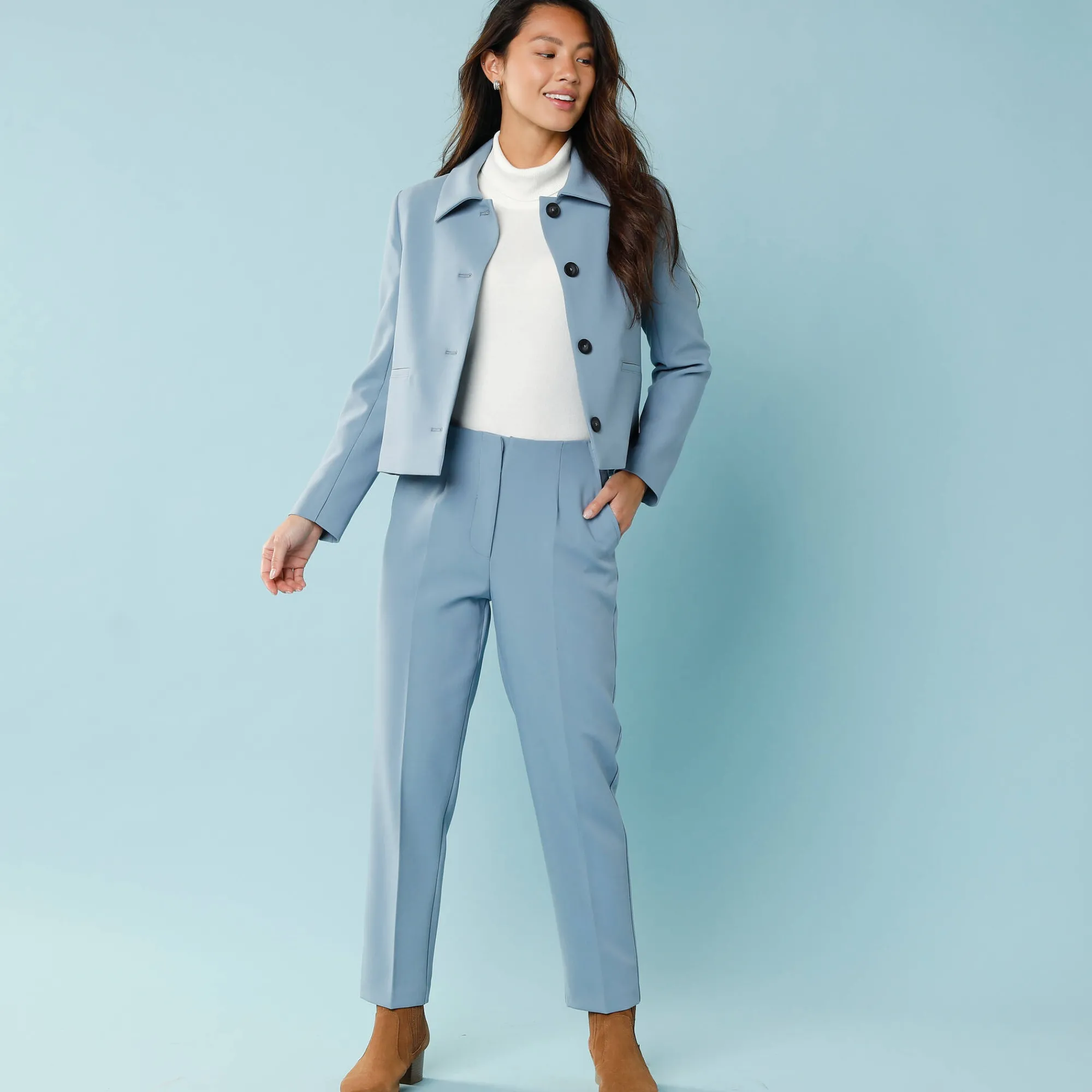 Jas En Mantel<Blancheporte Effen korte blazer, kleine lengtes leigrijsblauw