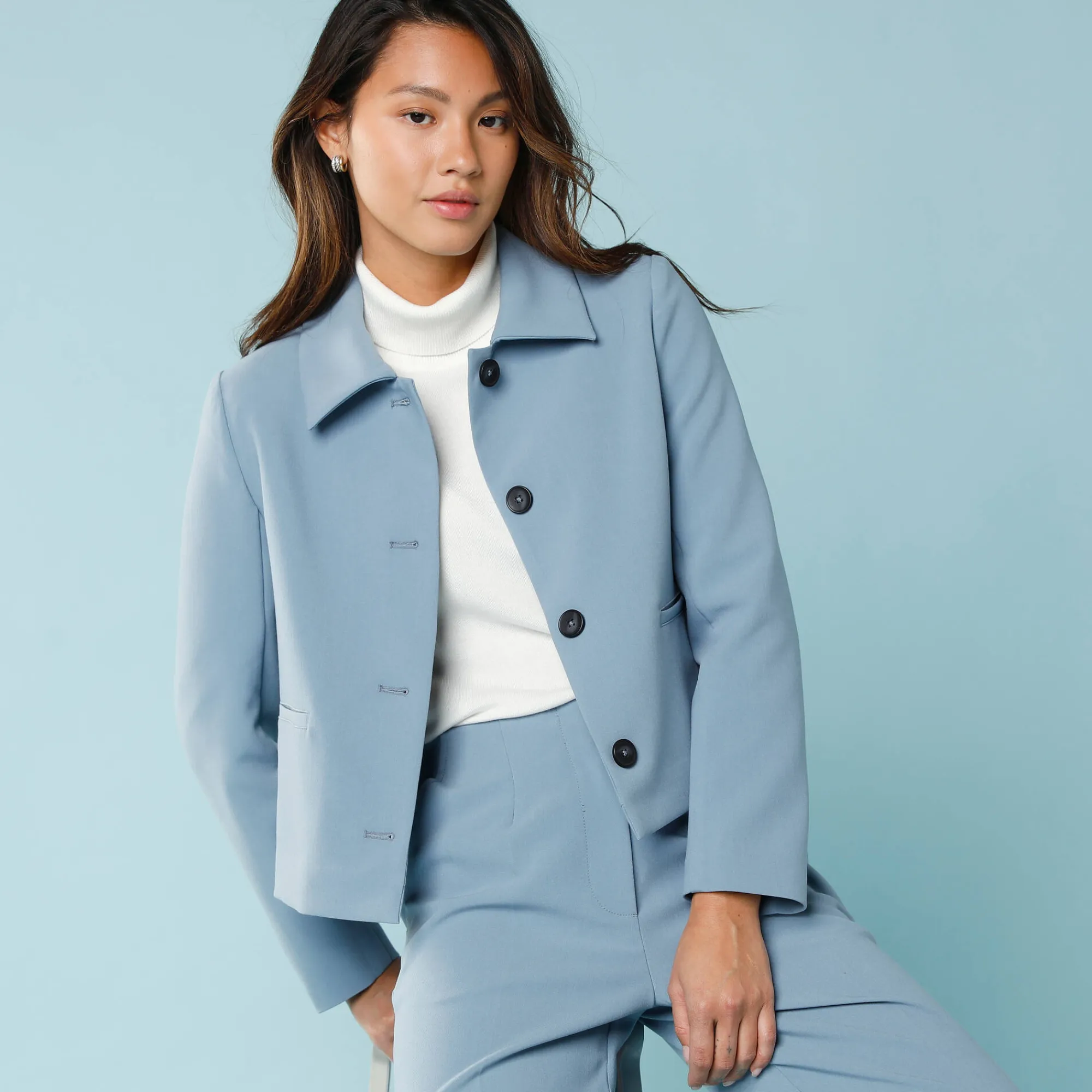 Jas En Mantel<Blancheporte Effen korte blazer, kleine lengtes leigrijsblauw