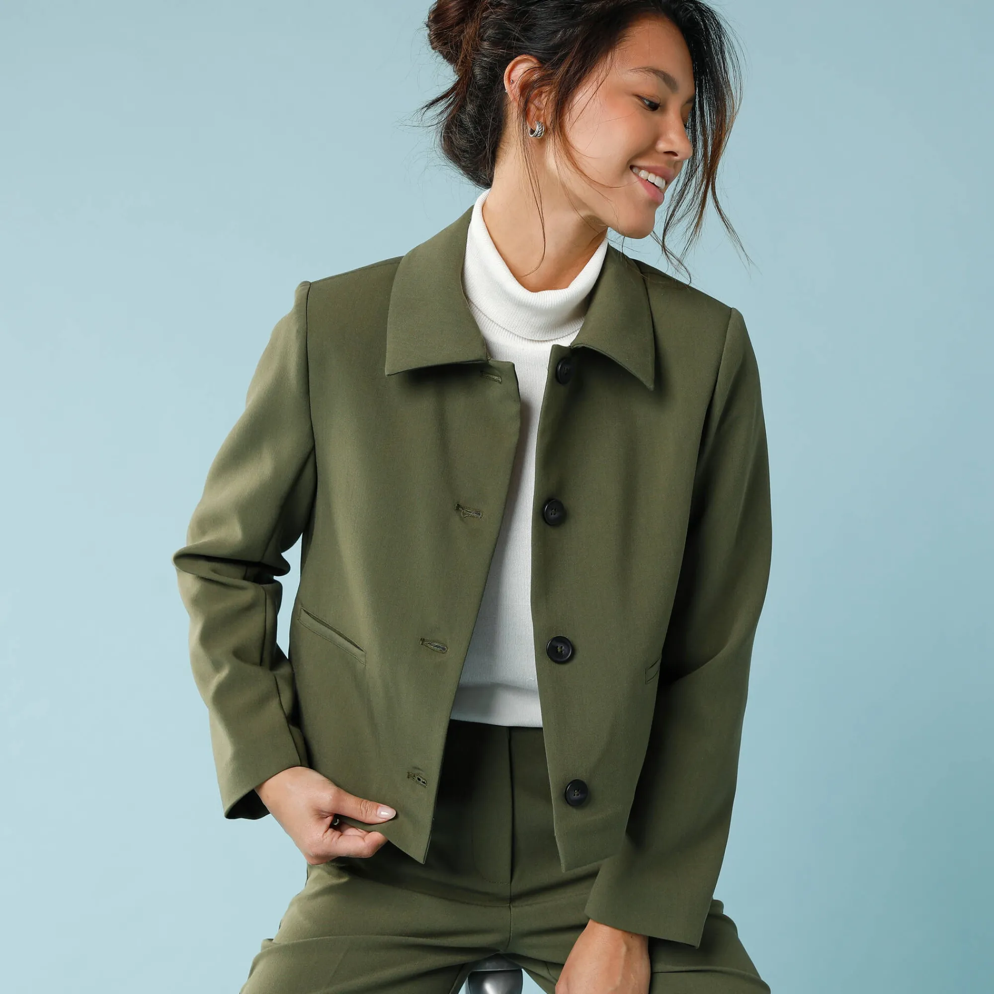 Jas En Mantel<Blancheporte Effen korte blazer, kleine lengtes kaki