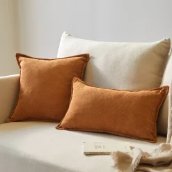Kussen<Blancheporte Effen kussen in ribvelours karamel