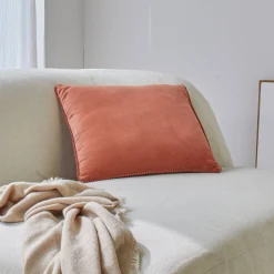 Kussen<Blancheporte Effen kussen in velours met fantasieafwerking terracotta