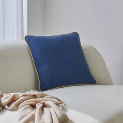 Kussen<Blancheporte Effen kussen met juten biesje blauw
