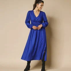 Feestoutfits Dames|Jurk<Blancheporte Effen lange jurk, fantasietailleband blauw