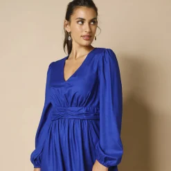 Feestoutfits Dames|Jurk<Blancheporte Effen lange jurk, fantasietailleband blauw