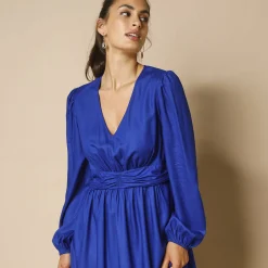 Feestoutfits Dames|Jurk<Blancheporte Effen lange jurk, fantasietailleband blauw