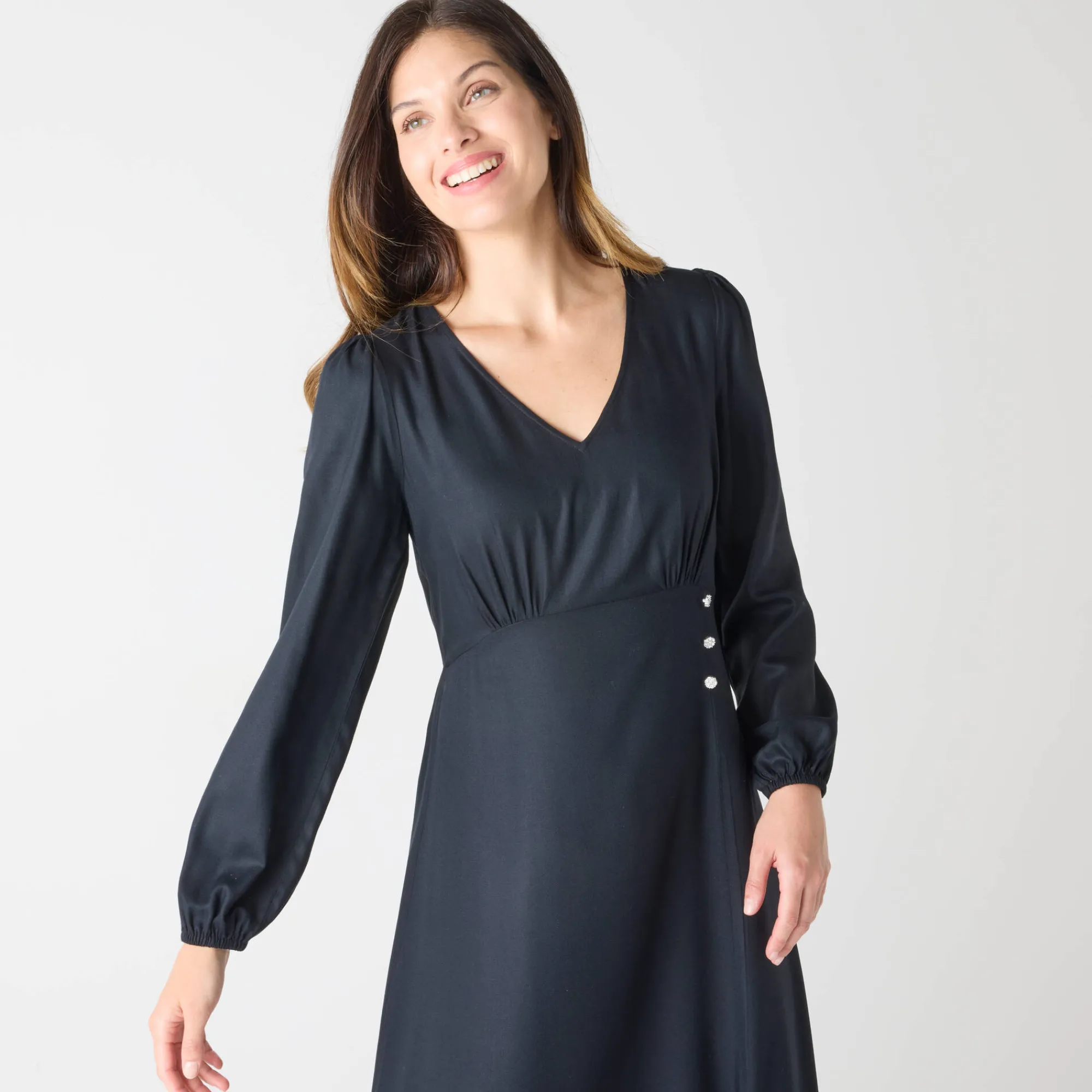 Feestoutfits Dames|Jurk<Blancheporte Effen lange jurk met V-hals zwart