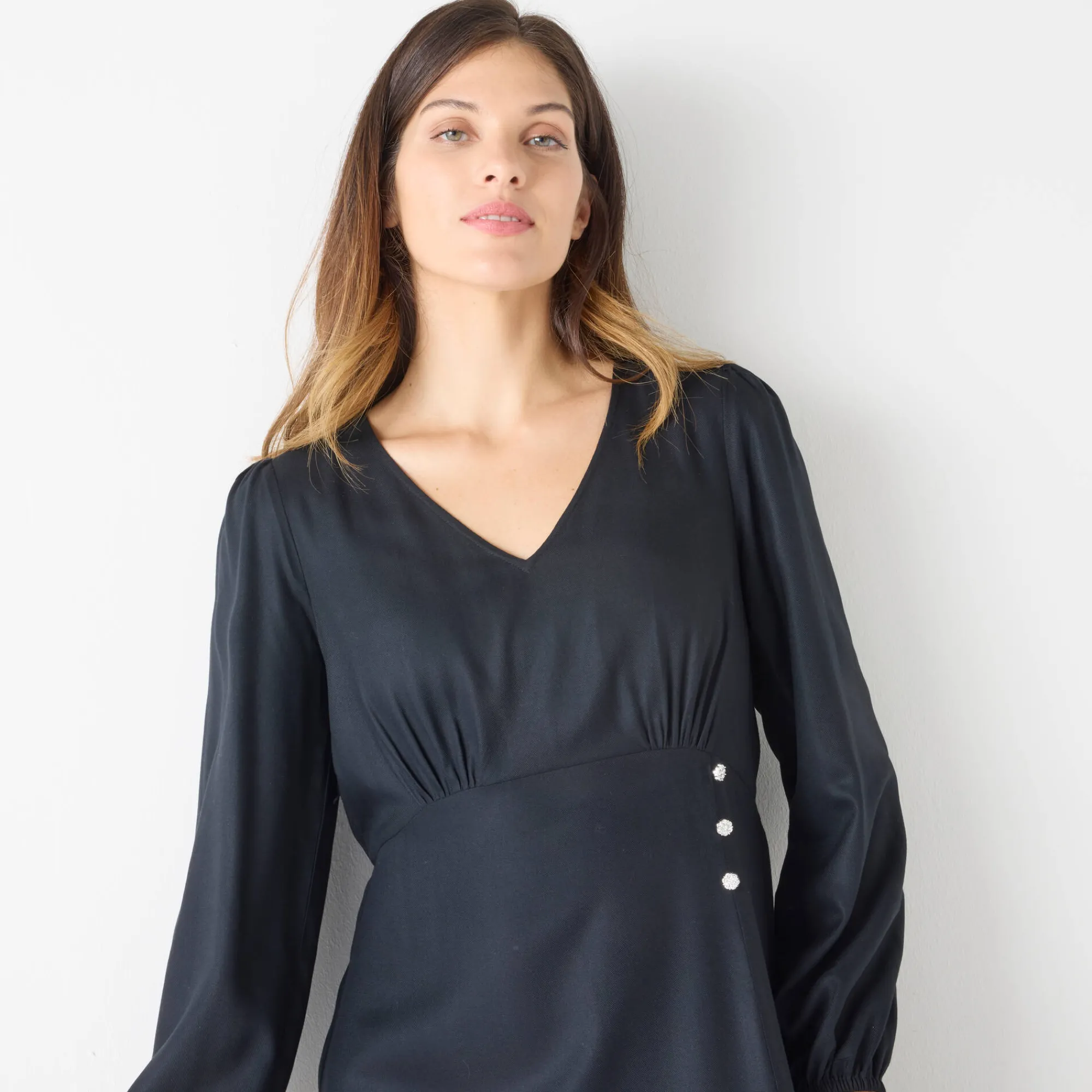 Feestoutfits Dames|Jurk<Blancheporte Effen lange jurk met V-hals zwart